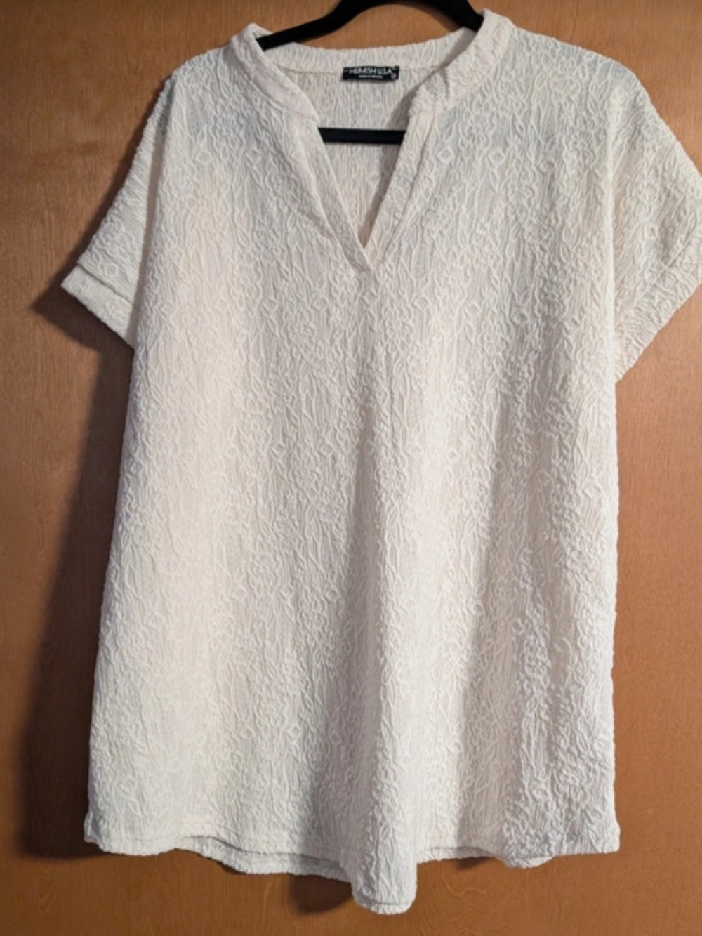 HEIMISH USA Cream Textured Short-Sleeve Tunic Top